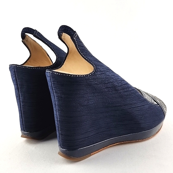 Modern Vintage Diva Wedge Slingback Blue Platform Peep Toe Shoe Sandal Sz 6 - Picture 6 of 16